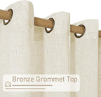 LAMIT Natural Linen Curtains for Living Room 2 Panels Set, 80 Inch Faux Linen Textured Light Filtering Drapes Bronze Grommet Boho Panels for Farmhouse/Bedroom/Porch, 52 x 80 Inch