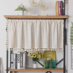Sutuo Home Boho Sheer Curtain Valance Tier Cotton Linen with Bohemian Handmade Tassels, Short French Farmhouse Window Treatment for Kitchen Cafe, Rod Pocket, 1 Panel 59" W x 24" L, Natural Textured