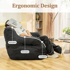 Bean Bag Chairs for Adults Ergonomic Support Reading Floor Sofa Chair with Filler Spacious (Grey) (Large)