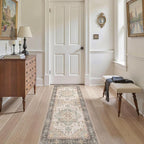 Washable 2x6 Runner Rug - Area Rugs Neutral Vintage Distressed Floral Farmhouse Boho Large Soft Floor Rug Indoor Carpet for Hallway Entryway Bedroom Kitchen - Forest Green Orange