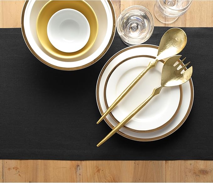 Solino Home Linen Black Table Runner 60 Inches - 100% Pure Linen Short Table Runner 14 x 60 Inch Ideal for Dresser and Coffee Tables - Fall, Autumn, Halloween, Thanksgiving - Fete