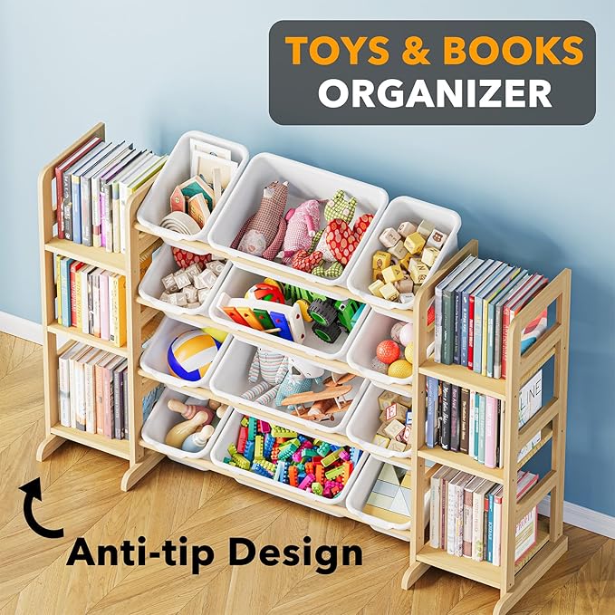 SpaceAid Toy Storage Organizer with 6 Shelves and 12 Bins, Toy Organizers Storage Bookshelf, Kids Bin Shelf Toys Box Bookcase for Bedroom Playroom Organization Room Decor, White