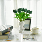 Mandy's Artificial Tulips 20 Stems Dark Green PU Faux Flowers for Wedding Home Decor 13.5 Inch
