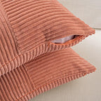 Fancy Homi 2 Packs Coral Decorative Throw Pillow Covers 18x18 Inch for Living Room Couch Bed, Rustic Farmhouse Boho Home Decor, Soft Corss Corduroy Patchwork Textured Peach Cushion Case 45x45 cm