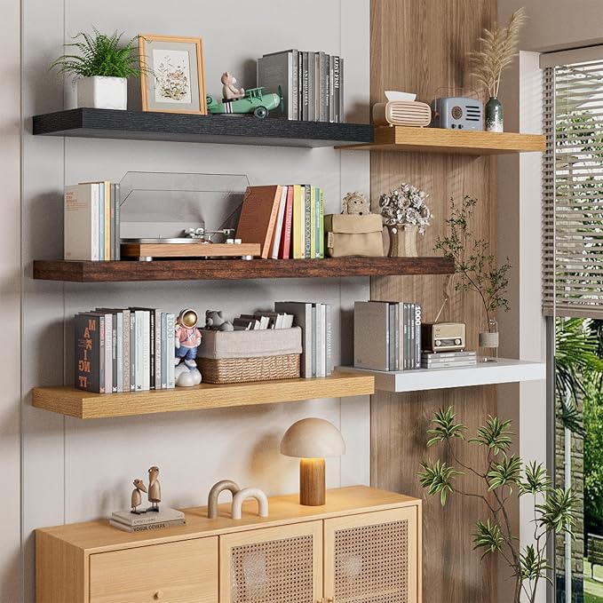 Heimlove 36 Inch Long Floating Shelf for Wall, 12" Deep Floating Shelves Wall Shelves for Bedroom Living Room Bedroom,Wall Mounted Shelves for Storage Book Decor, Set of 2, Rustic Brown