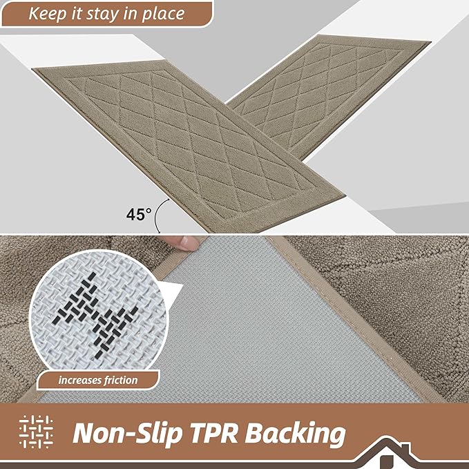 BEQHAUSE Dirt Trapper Door Mat 20" x 32", Doormat Non-Slip Entryway Rugs Washable, Dog Door Mat Stain Resistant and Absorbent Welcome Floor Mat for Front Back Door, Muddy Wet Shoes & Paws, Beige