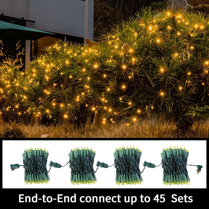 Yellow Wide Angle LED String Lights, 64.8 Ft 300 Count, Pack of 3 Strands 21.9 Ft 100 Lights UL Certified Commercial Grade Green Wire 5mm Holiday String Light