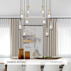 5-Light Raindrop Pendant Light Fixtures, Brass Glass Pendant Lighting, Teardrops Modern Hanging Light for Entryway Foyer Kitchen Island Dining Living Room Hallway