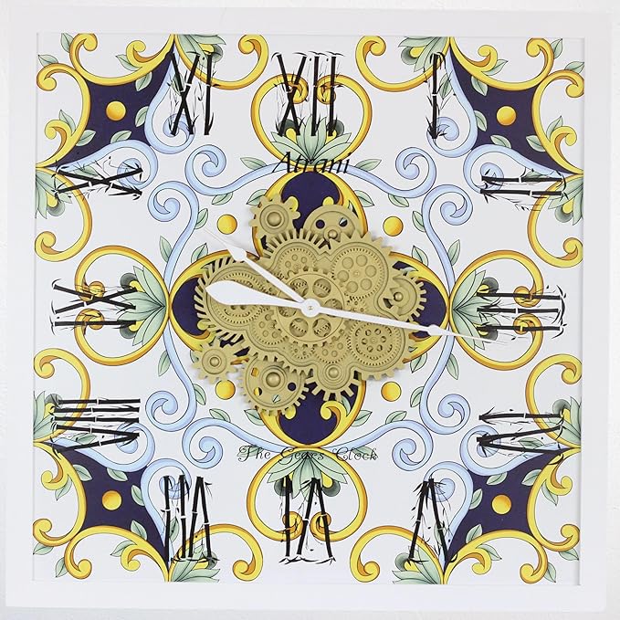 The Gears Clock Wall Clock Italy Collection with Moving Gears (Atrani, 36 inch Square)