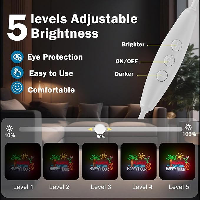 Always Happy Hour Beer Bar Neon Sign for Wall Décor Dimmable USB LED Neon Light for Home Tiki Bar Decor Man Cave Parties Gift