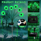 Solar Halloween Decorations, 4 Pack 24 LED Spooky Eyeball Lights, Outdoor Waterproof Solar Green Firefly Lights for Garden Yard Patio Pathway Lawn Halloween Party