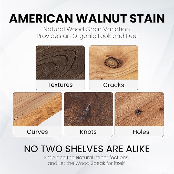 Fun Memories Solid Elm Wood Floating Shelves, 42 Inch Floating Shelves for Wall, Wall-Mounted Live Edge Wooden Shelves with Invisible Heavy-Duty Brackets for Books, Bathroom, Kitchen, Walunt Finish