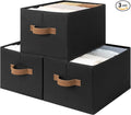 StorageWorks Storage Baskets for Shelves, Foldable Fabric Closet Storage Bins with Handles, Clothes Organizer Laundry Baskets, Black, 3-Pack, Large