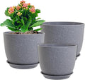 10/9/8 inch Plant Pots, Set of 3 Modern Decorative Plastic Planters with Drainage Holes and Saucers for Garden House Plants, Flower Pots for Indoor Outdoor Plants, Speckled Grey