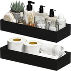 Kitchen Drawer Organizer Bins, Stackable Bamboo Drawer Organizer for Silverware, 2 Pcs Toilet Paper Basket Holder, Wood Bathroom Tray Countertop, Toilet Tank Tray Black 15" x 6" x 2.5"