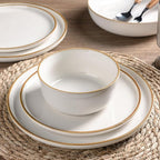 GBHOME Ceramic Dinnerware Sets for 6, 18 Pieces Stoneware Plates and Bowls Sets, Scratch Resistant Dishes, Dishwasher & Microwave Safe, Reactive Glaze-White