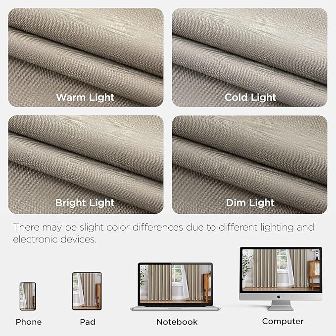 Joydeco 100% Blackout Pleated Curtains, Linen Window Curtains 2 Panel Sets 108 inches Long, Thermal Insulated Darkening Drapes for Bedroom(Cobblestone,40'' Wx108'' L)