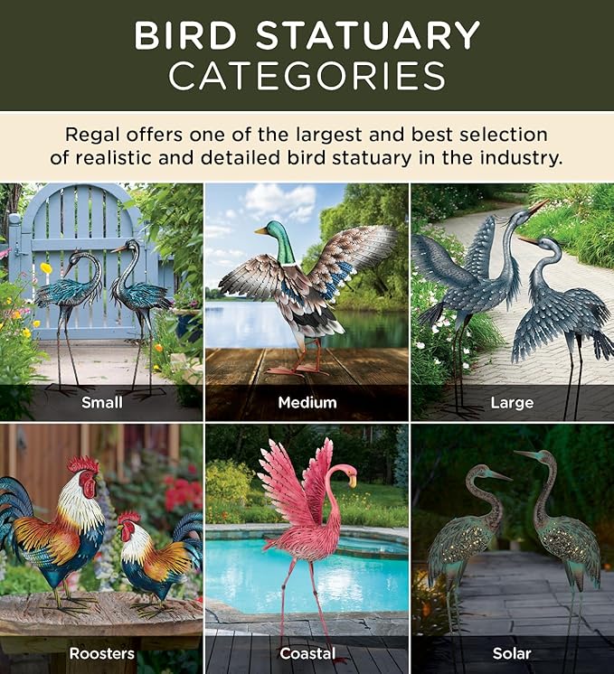 Regal Art & Gift Outdoor Garden Décor, Unique Bird Sculpture, Rustic Metal Bird Statues, Garden Ornaments, Bird Figurine for Lawn, Decorative Sculpture, Heron, Blue, Wings Up, 47"height