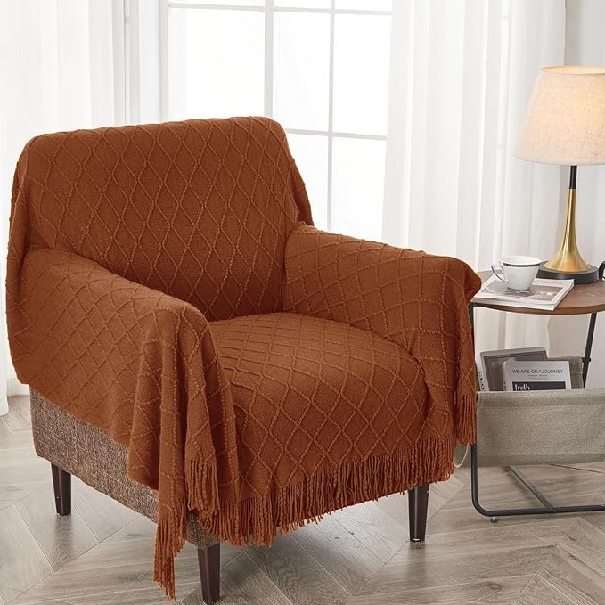 inhand Knitted Throw Blanket for Couch and Bed, Soft Living Room Home Decor Knitted Blanket with Tassel, Outdoor Lightweight Breathable Summer Blanket, Farmhouse Warm Woven Decorative, 50"x60"