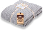 Gold Case Throw Blanket for Bed – 100% Recycled Turkish Cotton Bed Blanket – Decorative Throw Cotton Blankets for Living Room & Bedroom – Vintage Grey Woven Queen Blankets – 90x90