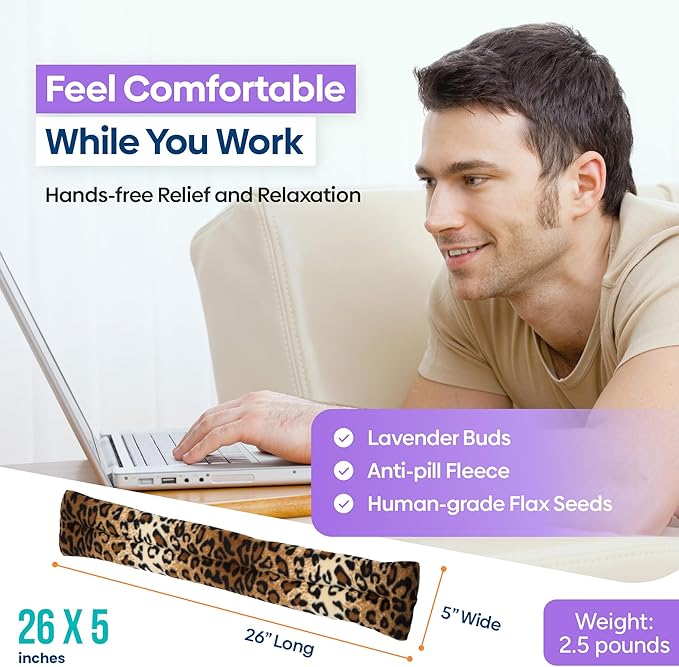 SunnyBay Microwave Heating Pad, Microwavable Heated Neck and Shoulder Wrap, Soothing Weighted Moist Heat or Ice Pack with Flaxseed and Lavender, FSA HSA Approved, 26x5 Inches, 2.5 lbs, Leopard