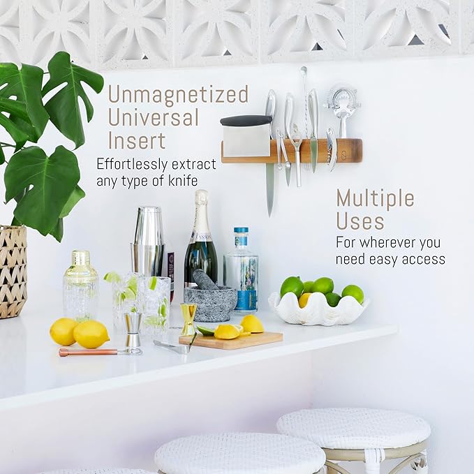 Premium 24 inch Magnetic Knife Holder for Wall with 2x Storage & Charming Wood - Knife Magnetic Strip, Under Cabinet Magnet Knives Storage - Magnet Strip Rack Kitchen Utensil Holder Organizer Tool