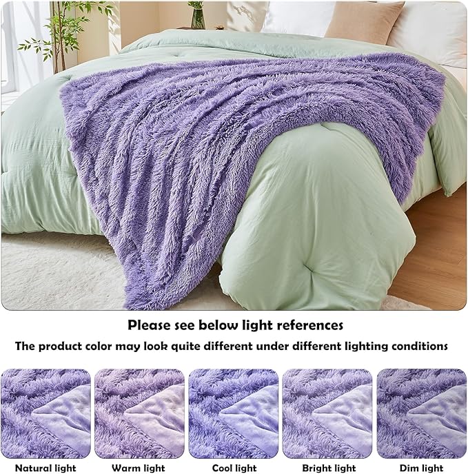 GONAAP Fuzzy Faux Fur Throw Blanket Lavender Super Soft Cozy Plush Fuzzy Shaggy Blanket for Couch Sofa Bed (Lavender, Throw(50"x60"))