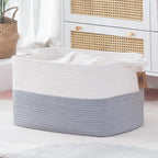COMFY-HOMI Large Rectangle Laundry Storage Basket | Cotton Rope Woven, Organizing with Handle | Dirty Cloth & Baby Shower Basket | 22x15x12' - White/Grey
