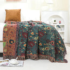 Boho Throw Blanket for Bed,100% Ultra Cotton Soft Breathable Bed Throw Floral Printed Farmhouse Decor Rustic Bed Throws for Couch Sofa Quilt 60" x 80"