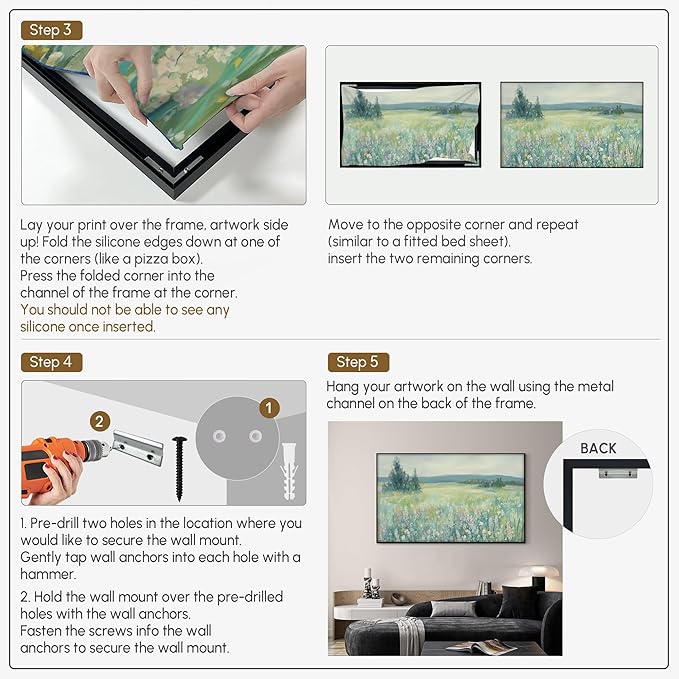 SIGNWIN 36"x60" Extra Large Framed Wall Art Wildflower Meadow Landscape Soft Pastel Nature Illustration for Home Living Room Bedroom Decor (Frame Assembly Required)