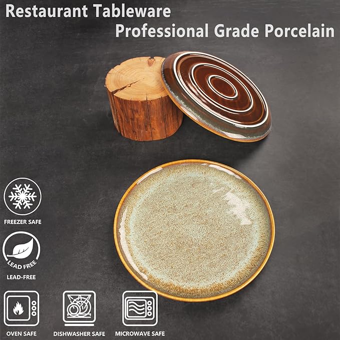 Ceramic Dinner Plates Dish Set,Set of 4,for Lunch snacks -Microwave Oven & Dishwasher Safe,Scratch Resistant,Dinnerware Kitchen Porcelain Serving Dishes 10 Inch Round