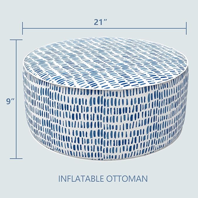 LVTXIII Outdoor Inflatable Ottoman Stool, Patio Water Repellent Footrest Stool with Handle, Portable Outside Round Ottoman for Patio Garden, Camping or Home Use, 21"x21"x9", Blue Pebble