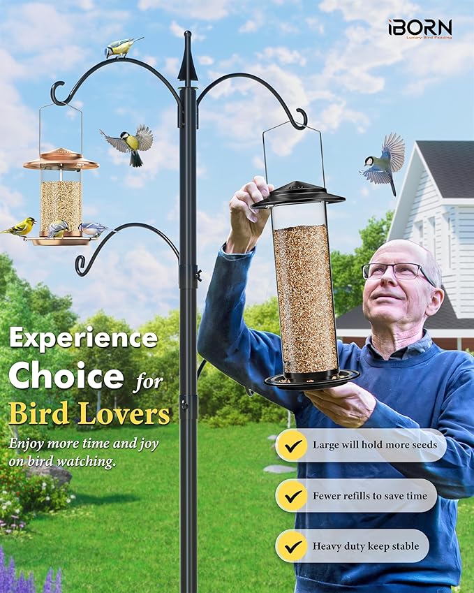 iBorn Metal Bird Feeder for Outside Hanging,Wild Bird Feeders for Cardinal,18cm Large Roof&Green,42CM Long,4.5lb High-Capacity(Seed is not Included)