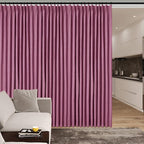 100% Blackout Linen Textured Drapes for Bedroom Pinch Pleated Curtains for Track System Portable Drapery for Sliding Glass Door/Storage/Space Room Divider, 70" Wx84 L, 1 PC, Lilac