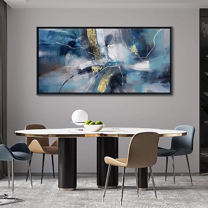 DUNHUANG ART Nordic Luxury Abstract Gold Canvas Wall Art - Modern Graffiti Design for Living Room, Bedroom, Office - Framed, Ready to Hang 24"x48"