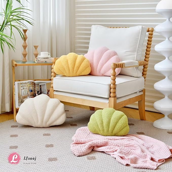 Pink Seashell Throw Pillows, Shell Shaped Throw Pillows, 13 Inch Soft Home Decorative Pillow Plush Cushion for Bed Couch Living Sofa Room Decor Accent Throw Pillow
