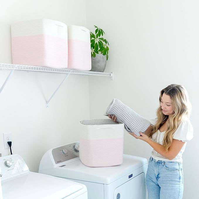 NaturalCozy 13x15x13 Kallax Storage Cubes, 3 Pack | Cotton Rope Cube Storage Bins Woven Baskets for Organizing | Kallax Insert Baskets for Shelves Organizer, Kids Toy, Pantry, Closet, Baby Nursery