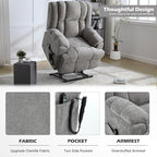 Dual Motor Power Lift Recliner Chair with Massage and Heat for Elderly People, Infinite Position, Light Grey Recliner Chair, Chenille Fabric Lift Chair