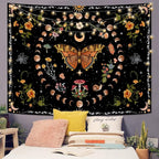 Aipon Orange Butterfly Moon Flower Tapestry Botanical Floral Plant Boho Tapestry for Bedroom Aesthetic Vintage Tapestries Wall Hanging for Living Room Dorm (60.00'' × 80.00'', Orange)
