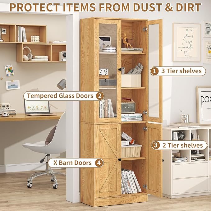 71" Tall Bookshelves Set of 3, 1 Bookcase with Drawers & 2 Bookshelves with Doors, Wooden Floor Standing Display Storage Shelves for Home Office, Living Room