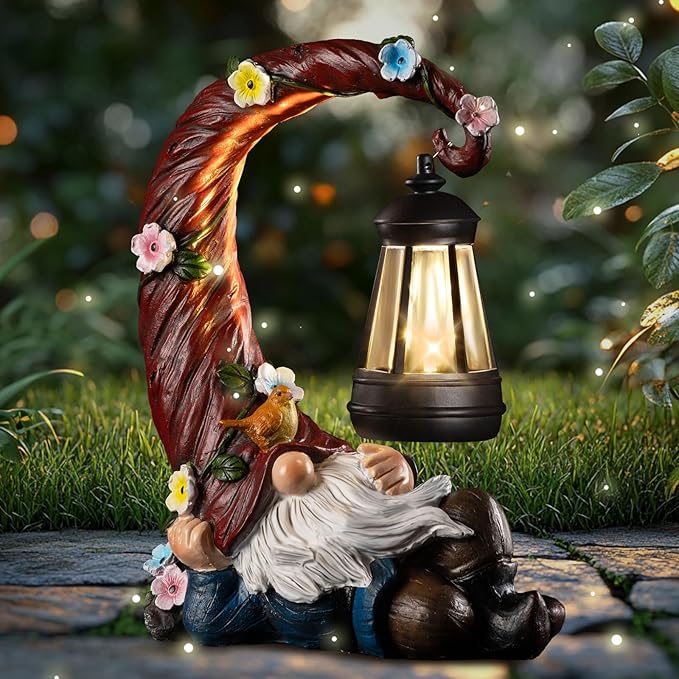 Garden Gnomes Outdoor Statues with Solar Light Funny Gnome Decor Gifts for Women Mom Gnomes Decorations for Home Patio Lawn Yard Garden Decor