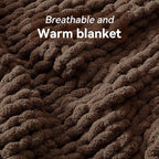 Chunky Knit Throw Blanket, 40''*50'' Knitted Throw Chenille Yarn for Bed Couch, Handmade Dark Brown Crochet Big Thick Blanket, Machine Washable Cute Comfy Blanket for Home Decor