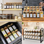 AISIPRIN Glass Spice Jars with 398 Labels, 24 pcs 4oz Spice Containers with Bamboo Lids, Square Spice Bottles With Shaker Lids,Spice Organization for Cabinet,Drawer,Rack,Seasoning Organizer