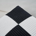 Fancy Homi Set of 2 Black White Samll Decorative Throw Pillow Covers 18x18 Inch with for Couch Bed Sofa Living Room, Soft Cross Patchwork Striped Corduroy Modern Square Cushion Case 45x45 cm