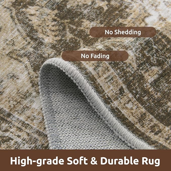 AMOAMI Area Rug - 8x10 Vintage Soft Coffee & Brown Rug for Living Room, Bedroom, Dining Room, Office - Non-Slip, Washable Carpet