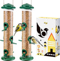 iBorn Metal Bird Feeders 6 Ports Hanging Wild Bird Seed Feeder for Mix Seed Blends, Niger Seed Feeder, Sunflower Heart, Birdbath, Heavy Duty All Metal Green Finishing 14 Inch 6Port, Pack of 2