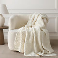 Chunky Chenille Knit Throw Blanket for Couch, Soft Luxurious Moss Stitch Blankets for Bed, Cozy Decorative Farmhouse Knitted Throws for Sofa, Ivory White, 50" x 60"