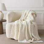 Chunky Chenille Knit Throw Blanket for Couch, Soft Luxurious Moss Stitch Blankets for Bed, Cozy Decorative Farmhouse Knitted Throws for Sofa, Ivory White, 50" x 60"