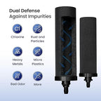 Gravity Water Filter System - 1.5 Gallons NSF Certified AISI 304 Stainless Steel Water Filter with 2 Smart (Black) Carbon Filter Elements & Free Stainless Steel Stand and Spigot (1.5G)