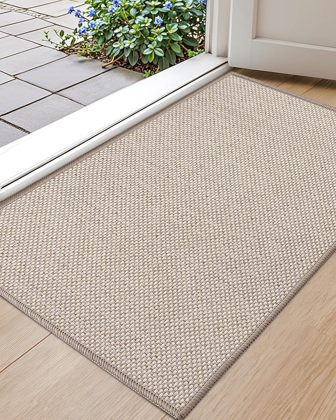 Color&Geometry Front Door Mat Indoor 24"x36", Ultra Non Slip Rubber Backed Dirt Trapper, Low Profile Thin washable, Easy Clean Entry Entryway Rug Door Mat Indoor Entrance, Khaki (Rolled-up NO Creases)